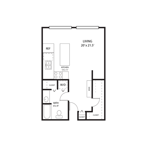 Carter Studio Floor Plan at Willow Creek Apartments in Plymouth, Minnesota